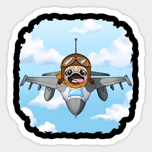 Pug Ace in the Skies: Fighter Plane Pilot Pug Sticker